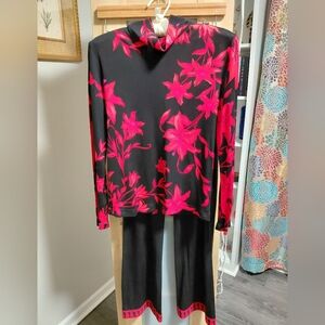 Beautiful Averado Bessi Silk Black Red Pajamas Leisure Set Vibrant Made In Italy